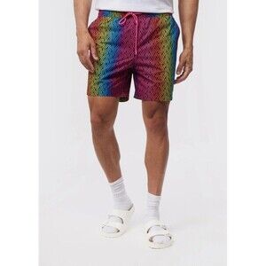 PSYCHO BUNNY Sugar Grove AOP Swim Trunks Men Large Magenta Storm Colorful Beach